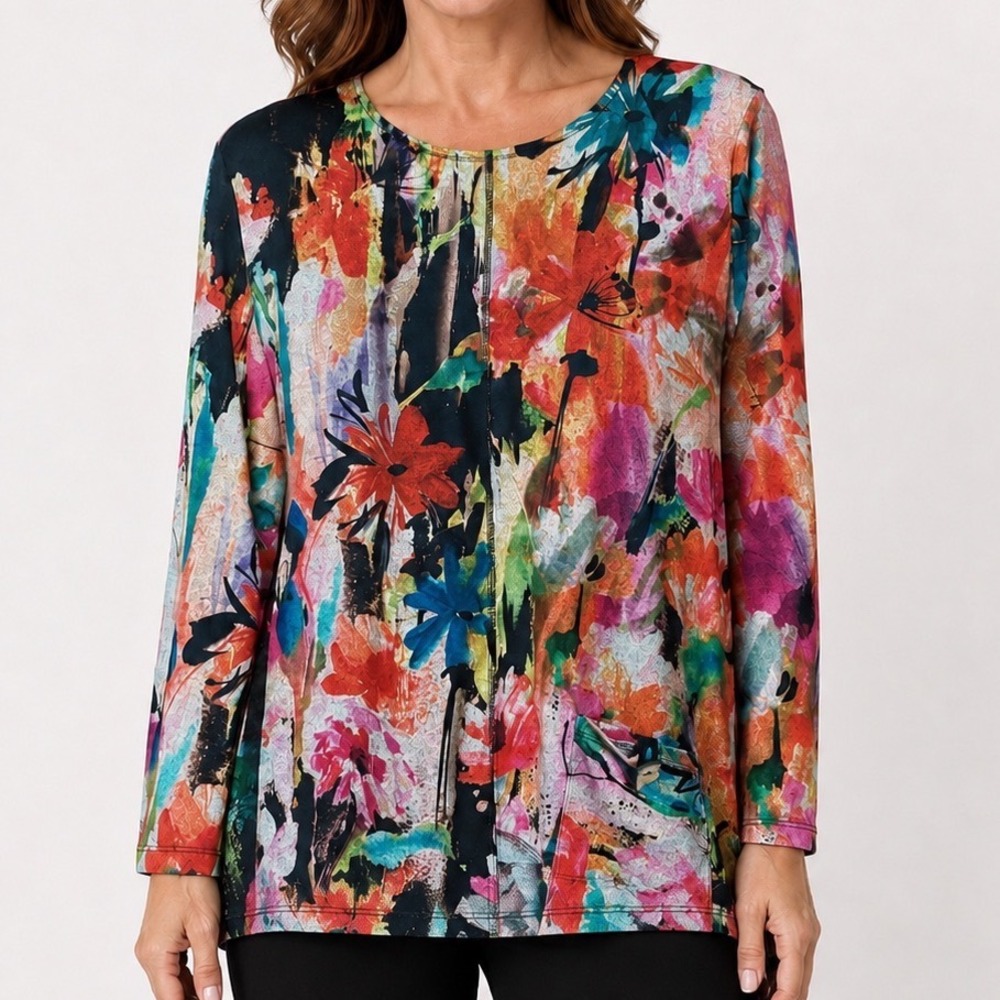 NEW Jess & Jane Brushed Knit 3X Poppy Floral Print Tunic Top USA MADE